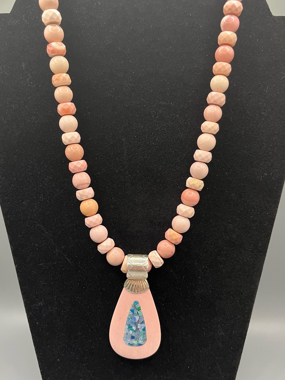 21 Inch Jay King DTR Pink Opal With Opal Inlay Reversible Pendant Necklace